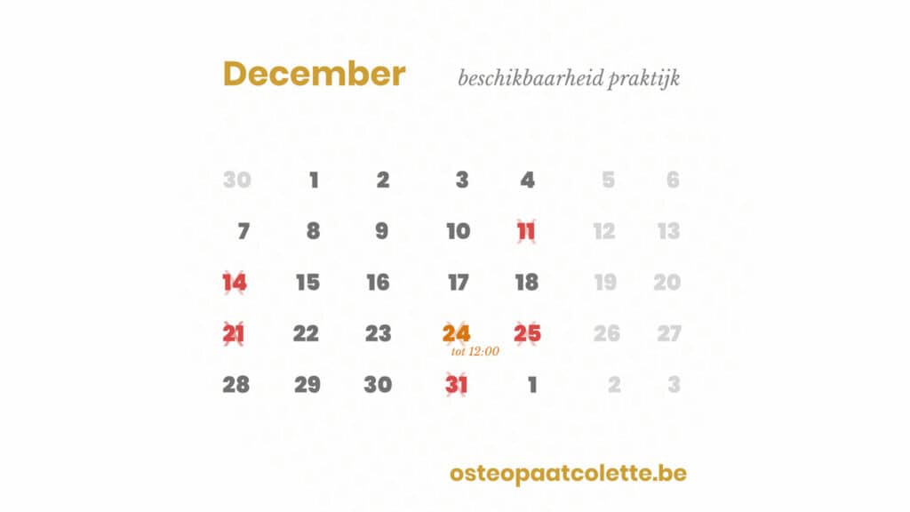 Kalender december beschikbaarheid praktijk